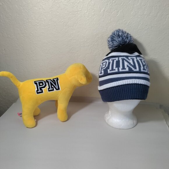 Victoria's Secret Pink Nation Yellow Dog And Beanie Bundle - Picture 1 of 6